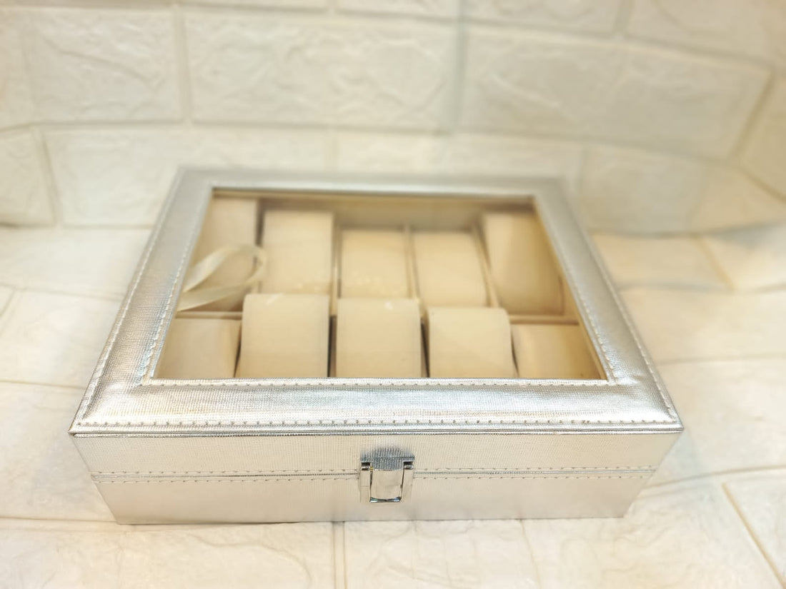 PU Leather Watch Storage Box with Handle (10 Slots)