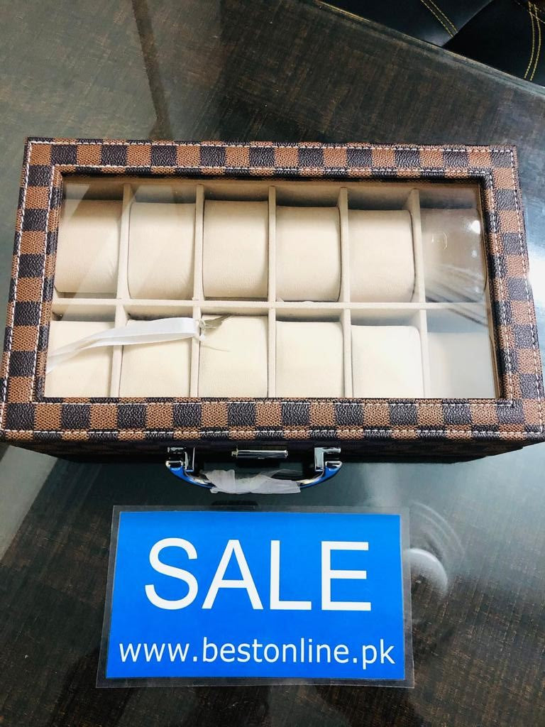 PU Leather Watch Storage Box with Handle (12 Slots)