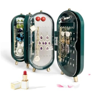 Foldable Jewelry Organizer with Mirror Ear Rings & Necklace Hanging Holder