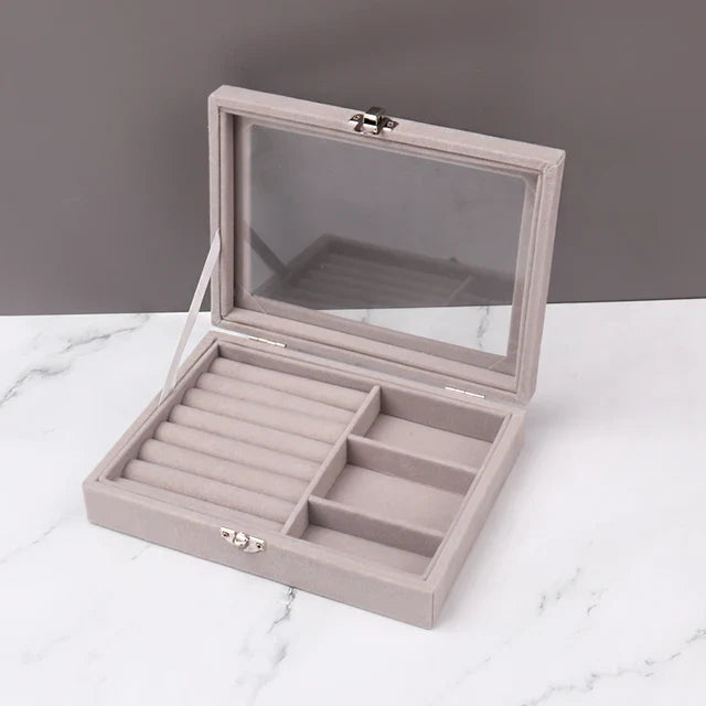 Velvet Rings & Earrings Organizer Storage Box