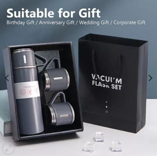 VC Art Premium Vacuum Flasks Bottle Gift Set 500ml 304 Stainless Steel Thermal With3 Cup Portable Set