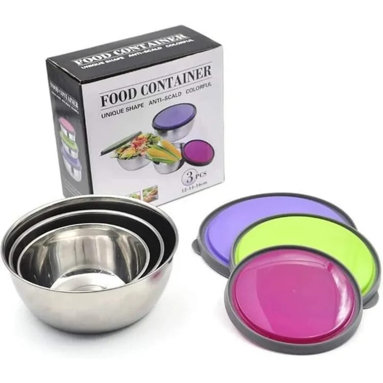 Round 3Pcs Air-Tight Stainless Steel Food Storage Bowl Set